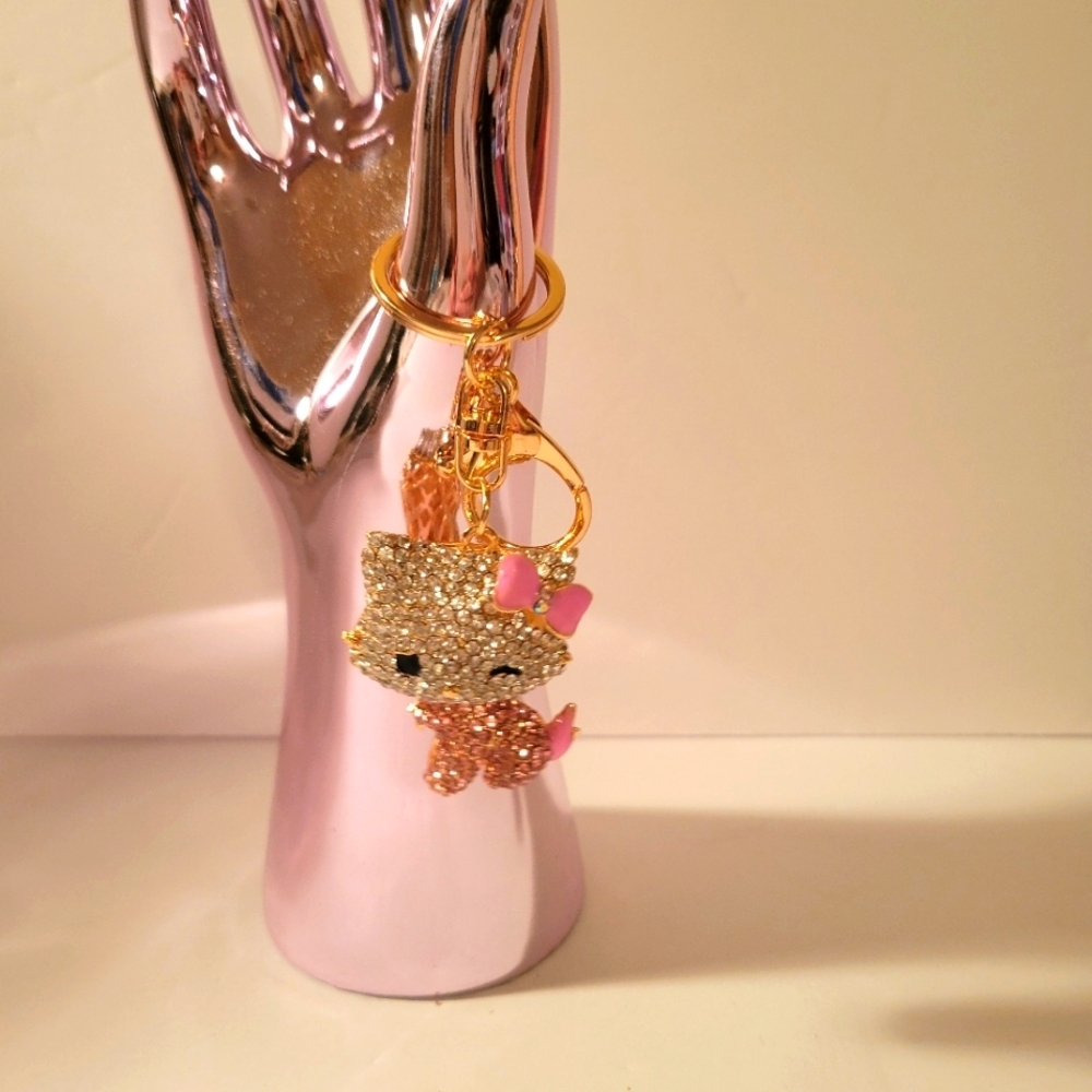 Hello Kitty Rhinestone Keychain Pink. Also used as a Purse Charm or a backpack.